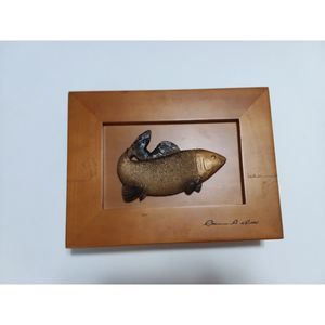 Clarence A Wells Maple Wood Box Lid Fish Carving Gold Finish  11"X 9"x3" Vintage